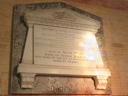 6. This tablet is erected to the memory of JAMES MASON who in hope of a glorious resurrection to eternal life departed from this world of trial January 1oth 1854 in the 54th year of his age Blessed are the dead which die in the Lord from henceforth: Yes, said the spirit that they may rest from their labours:. Also of ANNE WEST widow of JAMES MASON who died on the 6th November 1870 aged 67 years.