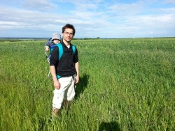Our son and grandson looking for wild life in our field margins